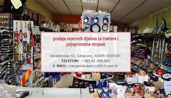 U svom asortimanu imamo veliki izbor rezervnih dijelova provjerenih proizvođača i to za traktore, tanjurače, plugove, prskalice i motokultivatore.