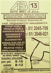 AUTO BEKI 13 d.o.o. RABLJENI AUTO DIJELOVI ZAGREB - SESVETE